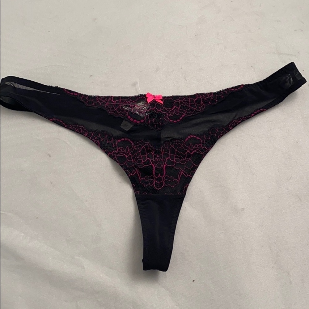 Adore Me black pink thong panty lace trim 1X